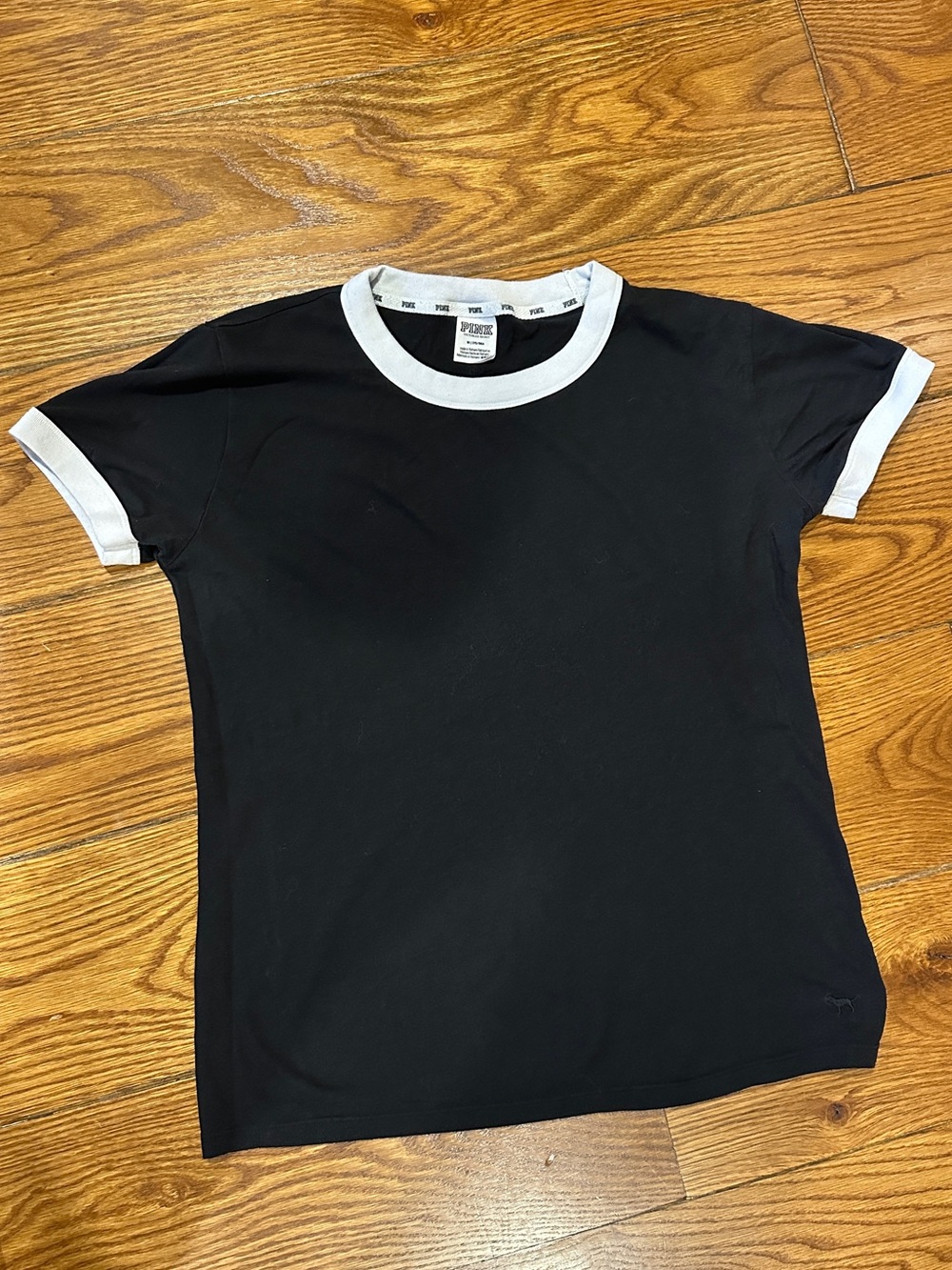 PINK Victoria's Secret Black Tee with off White Collar